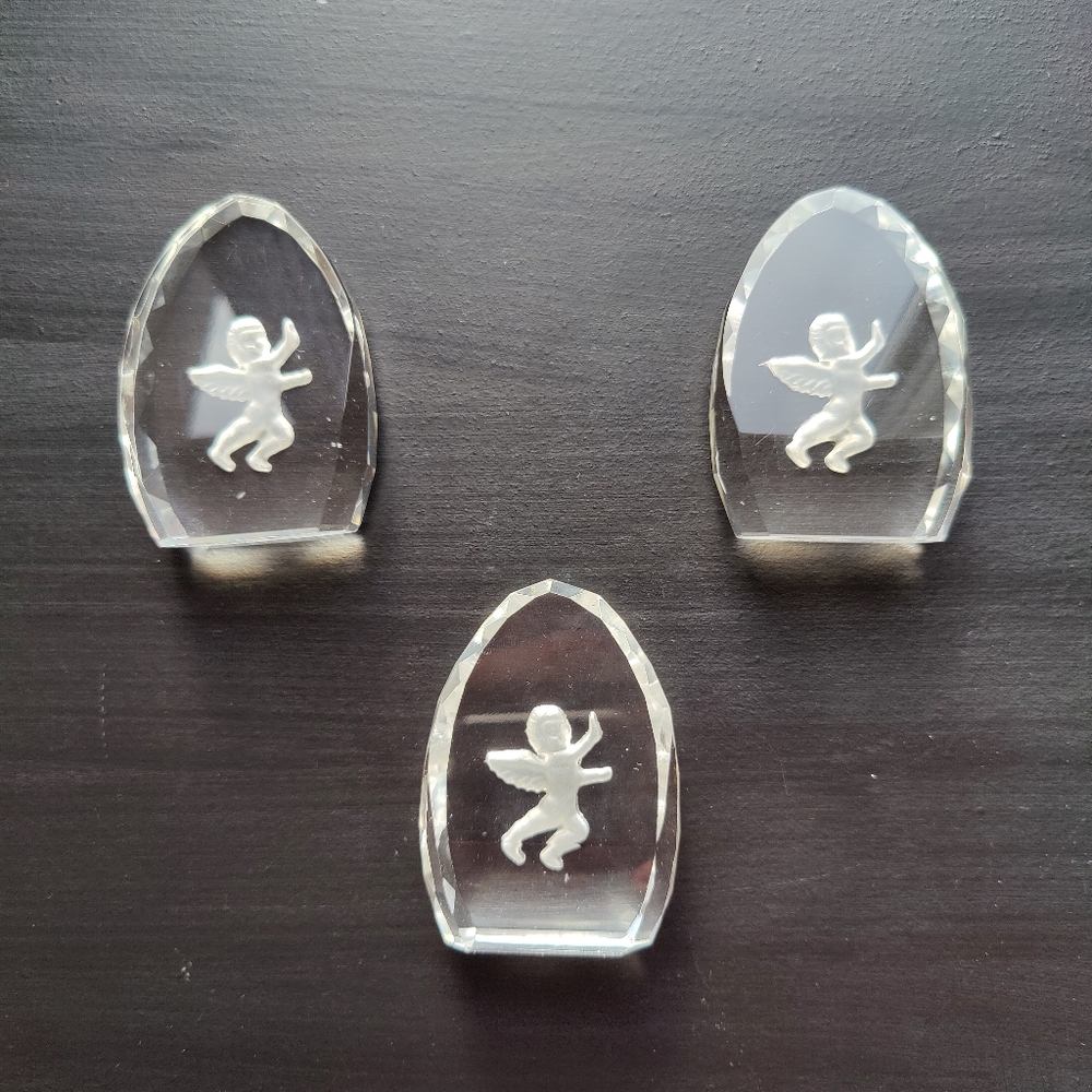 Laser cut Etched Glass Prisms with Cherubs | set of 3